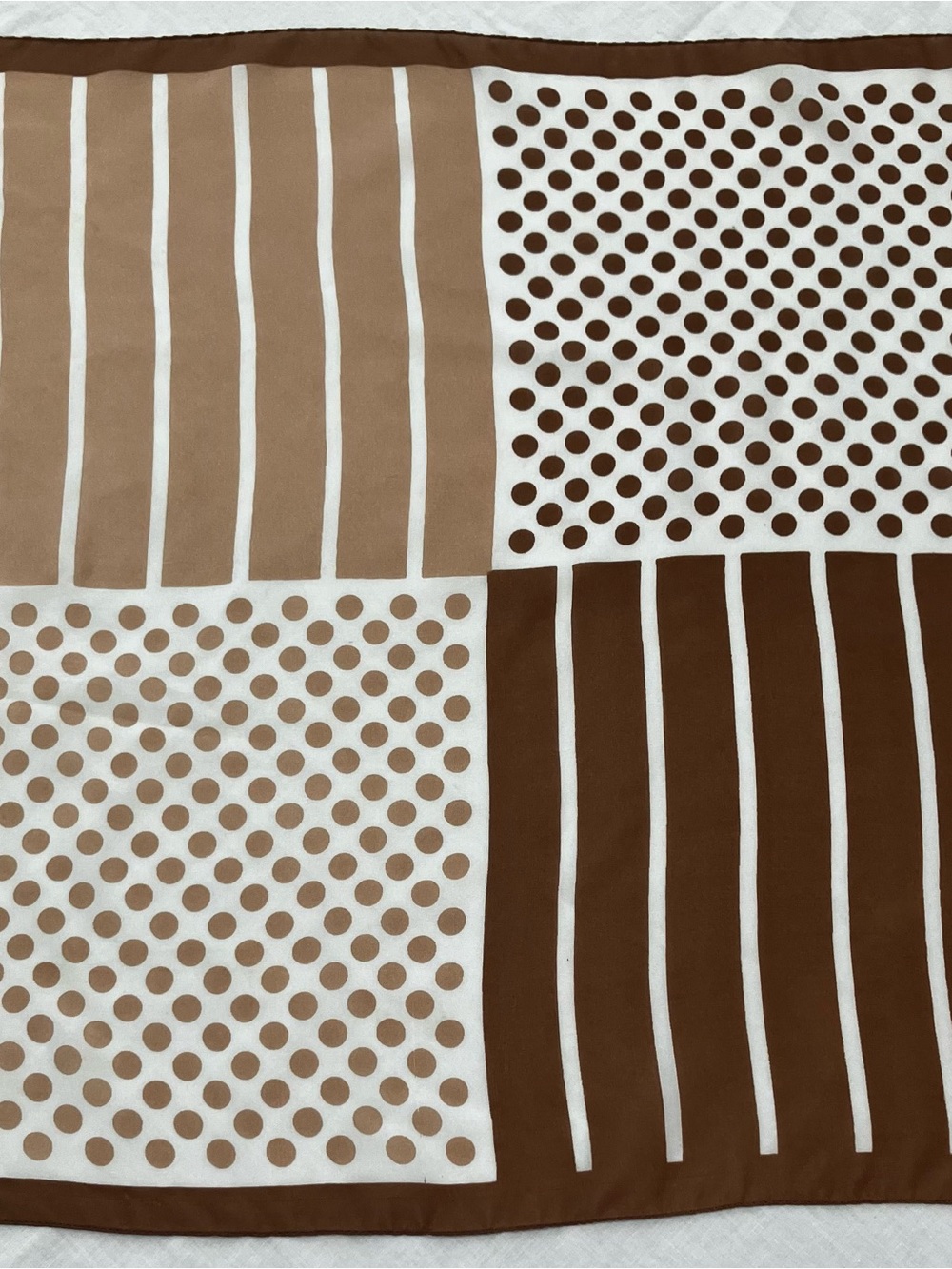 1970's Neutral Dot & Stripe Scarf in Brown and Cream